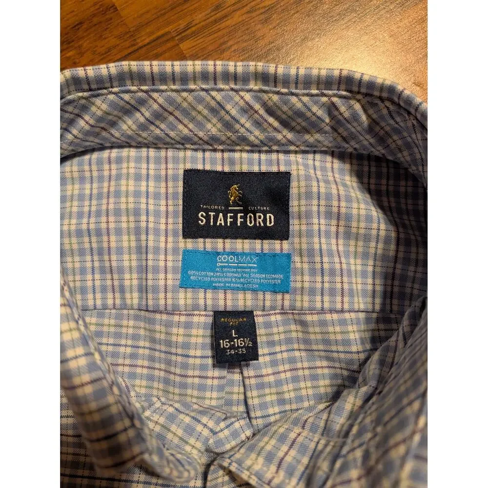 Stafford Tailored Culture Cool Max Mens Large Reg Fit Button Up Plaid Pattern